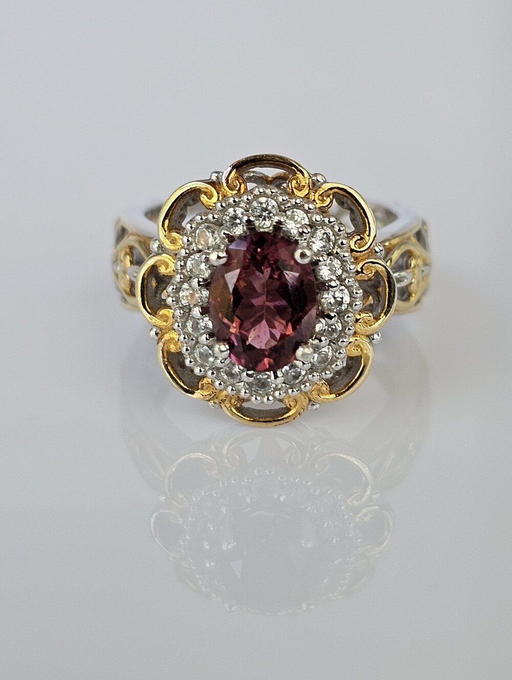 Rare Pink Tourmaline Gems En Vogue Ring Palladium Sterling Silver 24K Size 6!